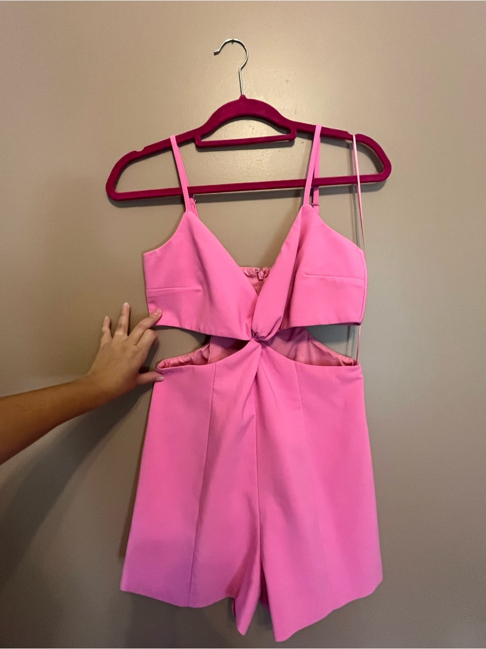 Pink One-Piece Romper with Knot Front